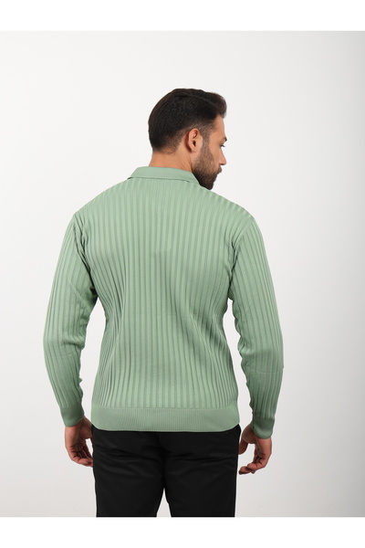 VALERO Men's Standard Fit Half Zip Polo Neck Green Knit Sweater