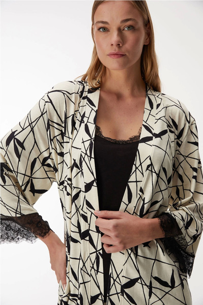 Eng Anil 11419 Dressing Gown, Undershirt and Trousers Set - Black - m