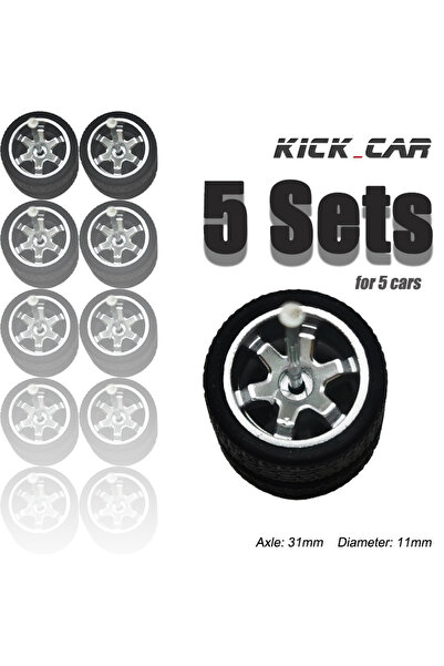 Choice4 HW01-6 1/64 Wheels with Fixed Black Rubber Tires Six Spoke for Toy Model Diecast Cars Refiting Parts