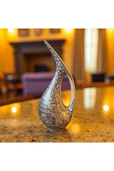 Loremp El Yapımı Seramik İznik Çini Motifli Gümüş Pelikan Vazo 21 cm