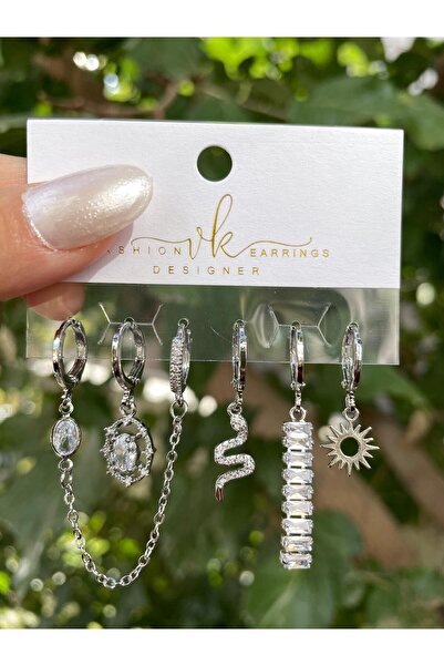 perry accessories altılı çelik zirkon küpe 3 çift kalp ,kelebek,yıldız,fiyonk figürlü kuzey yıldızı set küpe