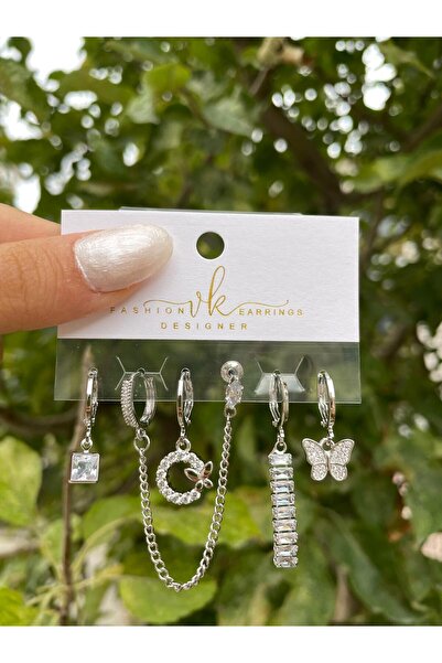 perry accessories altılı çelik zirkon küpe 3 çift kalp ,kelebek,yıldız,fiyonk figürlü kuzey yıldızı set küpe