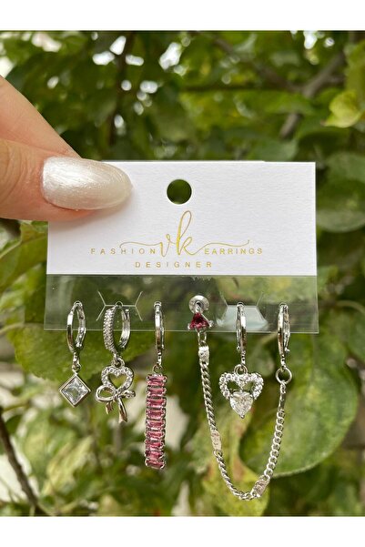 perry accessories altılı çelik zirkon küpe 3 çift kalp ,kelebek,yıldız,fiyonk figürlü kuzey yıldızı set küpe