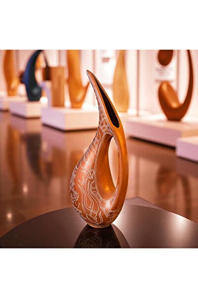 Loremp El Yapımı Seramik İznik Çini Motifli Bronz Pelikan Vazo 21 cm