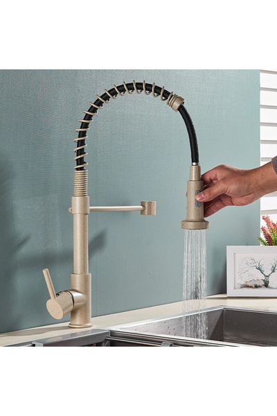 BisDesign ® Kitchen Sink Faucet, 2 Flow Modes with Pull-out Spray, Granite Beige Finish, Size 44 cm