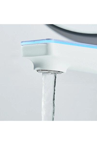 BisDesign Baterie chiuvetă baie ®, LED tricolor, afișaj apă, două debite, alb cu auriu, 17 cm