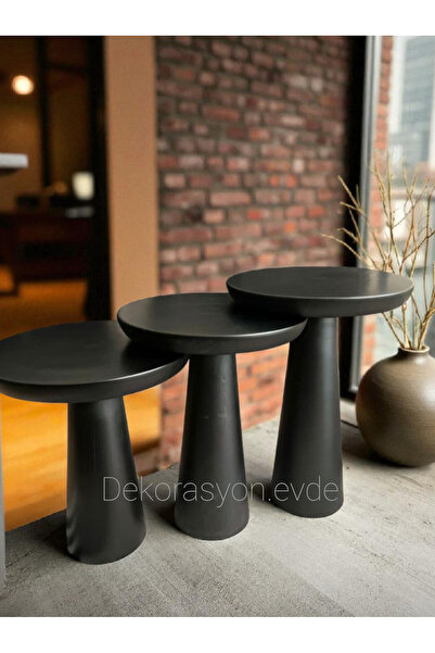 Dekorasyon evde Siyah renk mantar sehpa 3lü set
