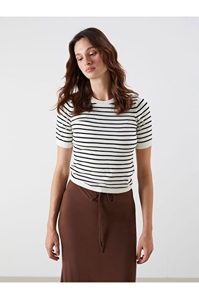 LC Waikiki Γυναικείο πλεκτό πουλόβερ με ρίγες LCW Vision Crew Neck