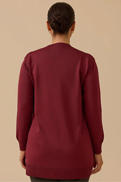 SEÇİL Women's Plus Size Patterned Basic Knit Tunic - Burgundy