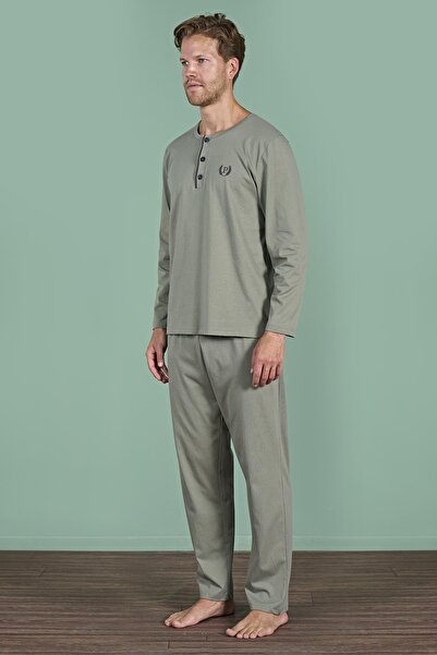 Pijadore Ανδρικό πράσινο μακρυμάνικο κοστούμι πιτζάμα με κουμπιά C4T6N91