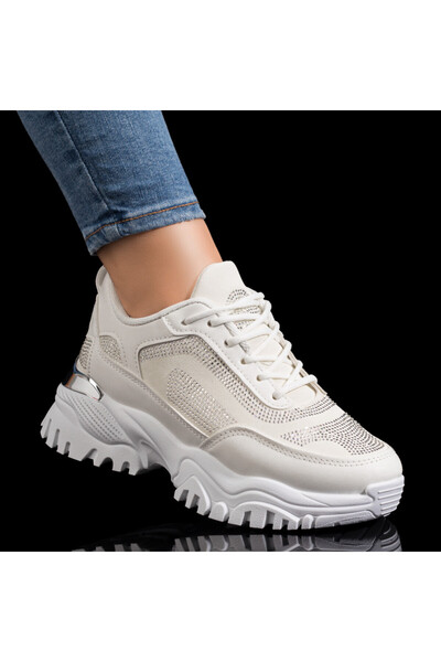 BMoD Women's white sneakers with a chunky sole and rhinestones MOD09252