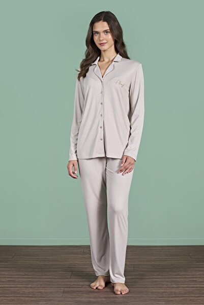 Pijadore Γυναικείο σετ πιτζάμες με μακρυμάνικο πουκάμισο με κουμπιά μπροστά σ...