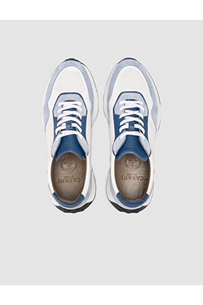 Cabani 100% Genuine Leather White - Blue Lace-Up Men's Sneakers