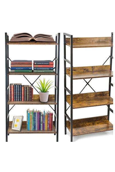 Other Metal Screw-On Wooden Bookcase for Books, Toys, Shoes, Loft Black Brown