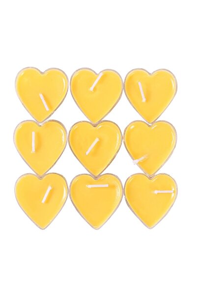 Flippy Set of 9 Heart-Shaped Scented Candles, Citrus, 3.5-4 h, Paraffin, 4x2 cm, Yellow