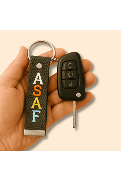 Tesbihane Çelik Tokalı - Kişiye Özel Anahtarlık - Haki Renk - Dayanıklı Kumaş Üzerine İsim - Sembol Nakışlı