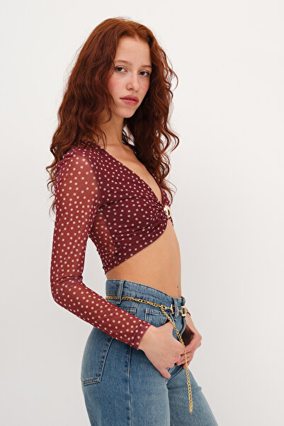 Addax Puantiyeli Toka Detaylı Transparan Bluz B00848