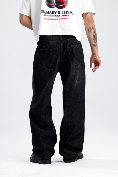 ATE STUDIOS ATE Line Wash Siyah Baggy Kot Pantolon