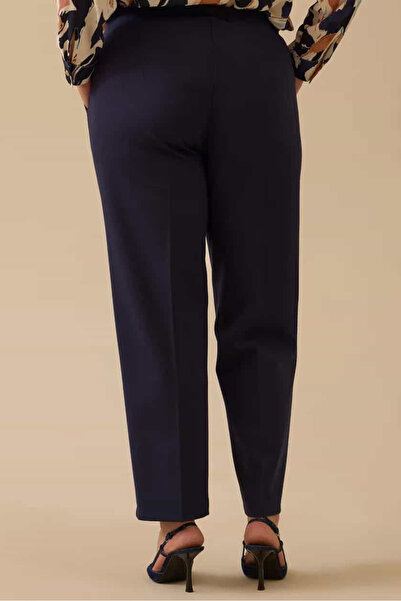 SEÇİL بنطلون نسائي بمقاس كبير وقصة كلاسيكية بطول الكاحل - أزرق داكن