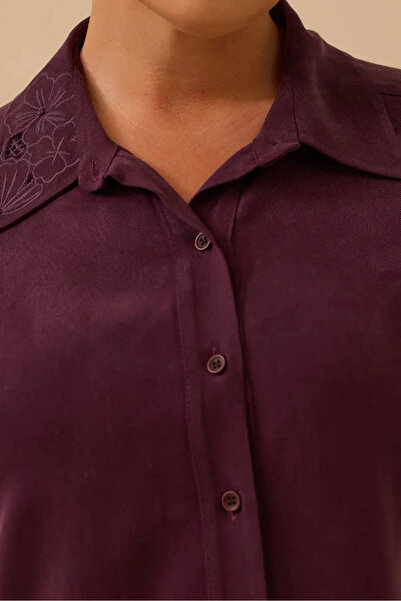 Galaxie Women's Plus Size Floral Embroidered Buttoned Tunic - Plum