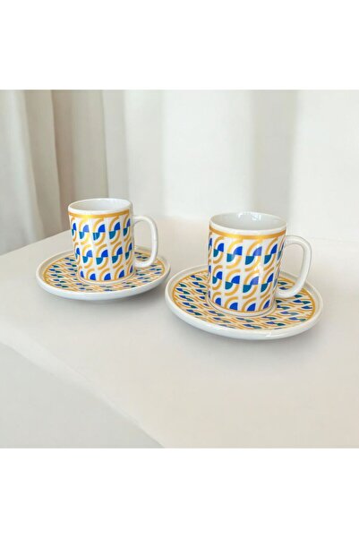 Turkuaz Porselen طقم فناجين قهوة من البورسلين الكلاسيكي مكون من 4 قطع، 100 مل