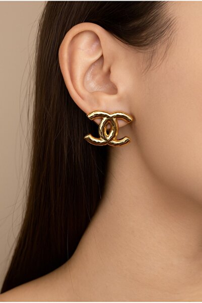 stainless steell VİP gold renk 2'li ters C model çelik küpe