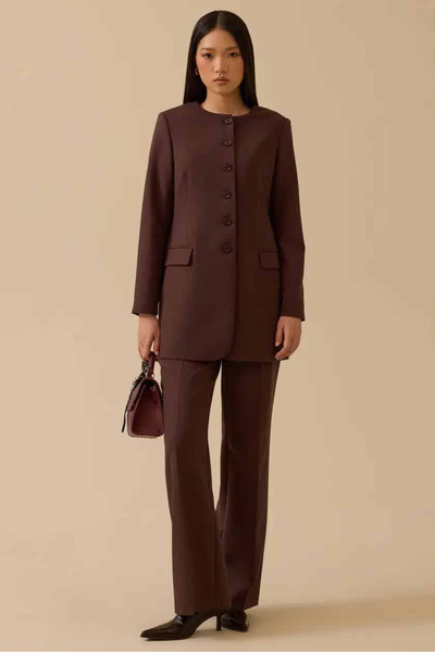 SEÇİL Women's Round Neck Buttoned Long Jacket - Brown