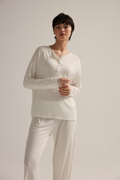 Hays Kadın Viscose Dantel Detaylı Uzun Kollu Pijama Üstü