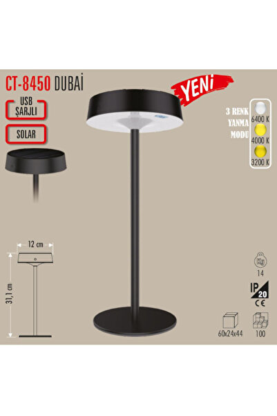 Cata 8450 Solar Şarjlı Ledli DUBAİ Masa Lambası 3 Renk Işık Abajur