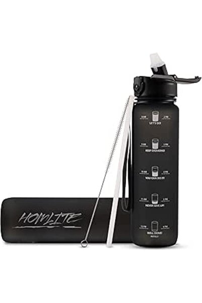 Generic HOMLITE ® Motivational Sports Water Bottle 1L with Time Markings & Straw Cleaner- One-Click Open, D