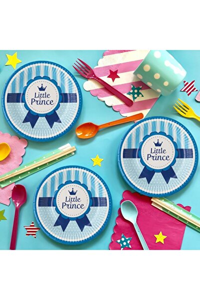 SHOPIENS Set of 6 cardboard plates for boys' birthday Shopiens®, with polka dot pattern and Lit print