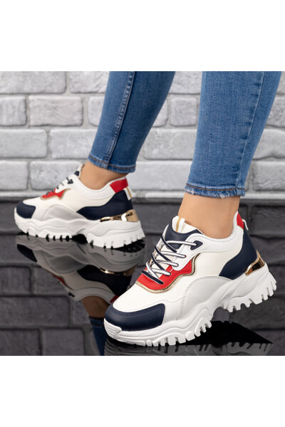 BMoD Women's white, red, and blue sneakers with a chunky sole MOD09791