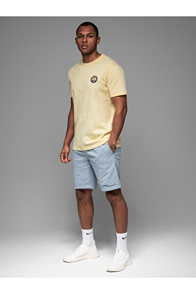 OMBRE Pánské krátké teplákové kraťasy s potiskem - světle modré V1 OM-SRSK-0138 S