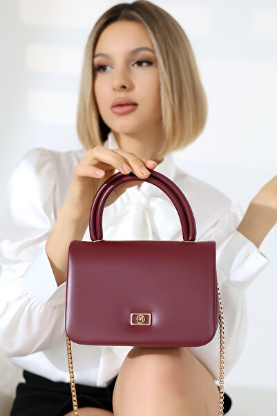 BALANZ Bordo Kadın Çanta Zincir Askılı Küçük Boy Kutu Model Davetler için Omu...