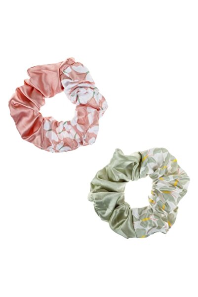 SHOPIENS Set 2 elastice de păr pentru femei, satin bicolor, somon, kaki cu mo...