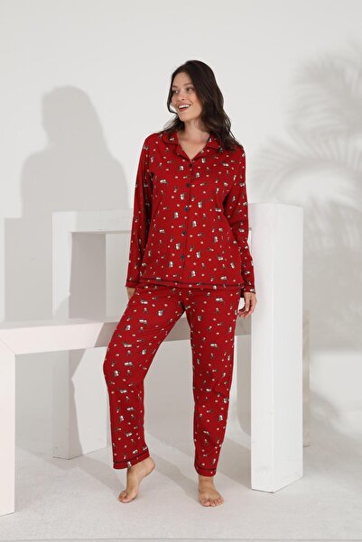 Etoile %100 Pamuk Uzun Kol Boydan Düğmeli Cepli Kadın Pijama Takımı 98302-303