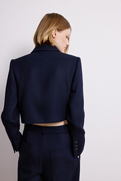 rue Navy Blue Crop Jacket with Metal Buttons