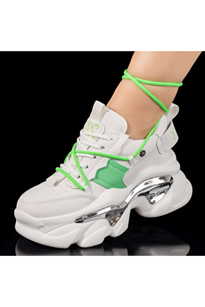 BMoD Women's white and green sneakers with a chunky sole and a removable accessory MOD09778