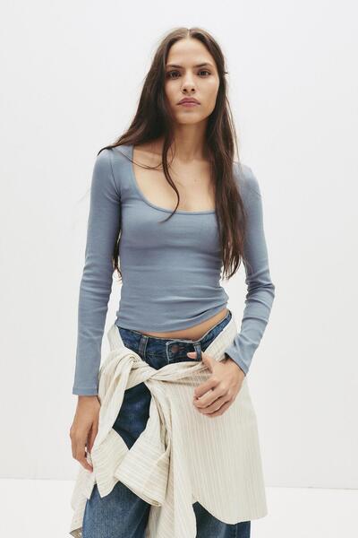 Pull & Bear Fitilli bisiklet yaka tişört