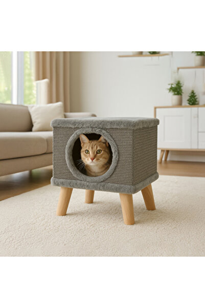 zola Cat house, Zola, soft interior, toy, wooden legs, 38 x 32 x 32 cm, gray