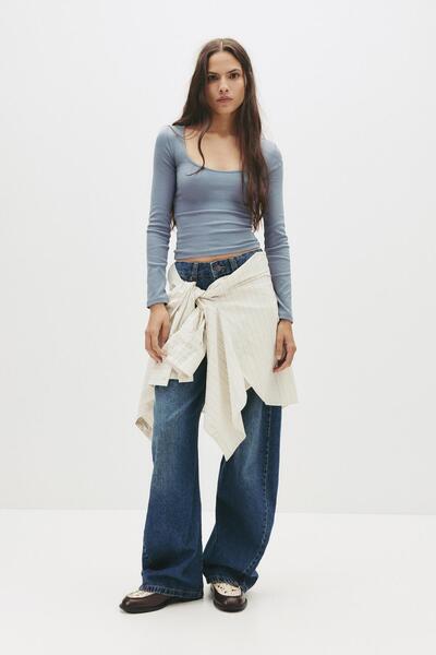 Pull & Bear Fitilli bisiklet yaka tişört