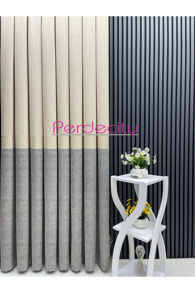 PERDECITY Κουρτίνα φόντου με λεπτομέρειες σε γκρι χρυσό χρώμα, 1x3 συχνά πτυσσόμενη [μονόφυλλη] κατάλληλη για όλα τα δωμάτια