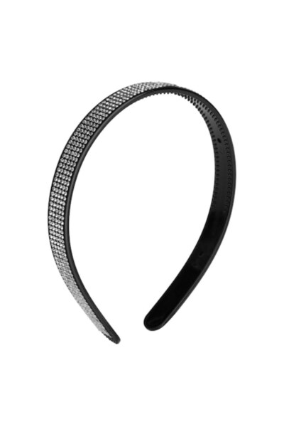 SHOPIENS Coroană / bentiță de păr pentru femei, 4 rânduri de pietre, negru, plastic - MYONNA