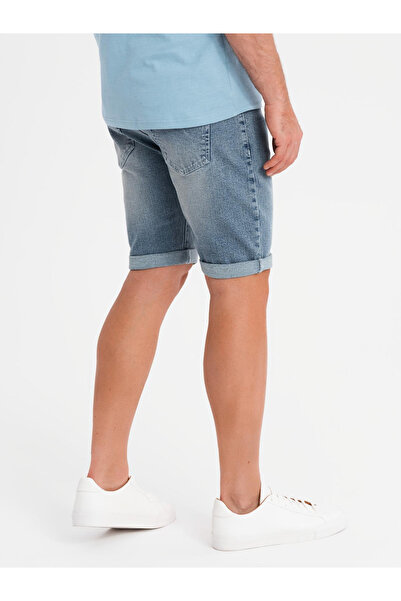 OMBRE Pánské džínové kraťasy s ohrnutými nohavicemi - světle modré V1 OM-SRDS-0164 S