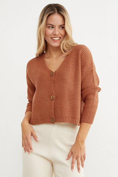 Fulla Moda Buttoned V-Neck Knitwear Cardigan