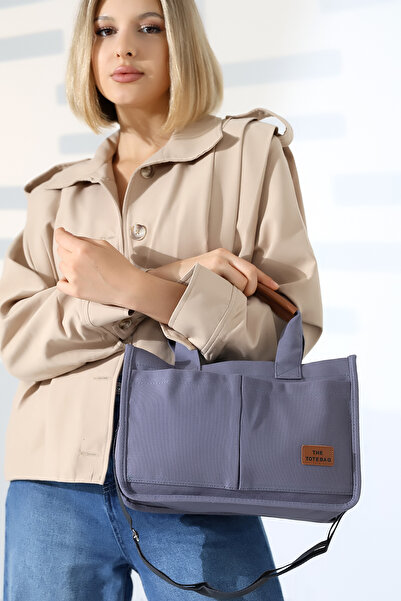 BALANZ Γκρι γυναικεία υφασμάτινη τσάντα με λεπτομέρεια τσέπης, χιαστί λουράκι, τσάντα ώμου και χειρός με επιλογές χρωμάτων