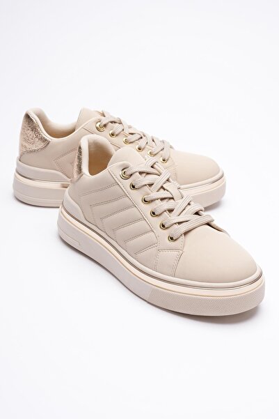 Mubiano حذاء رياضي نسائي نوبوك ذهبي بتفاصيل بيج أليرا