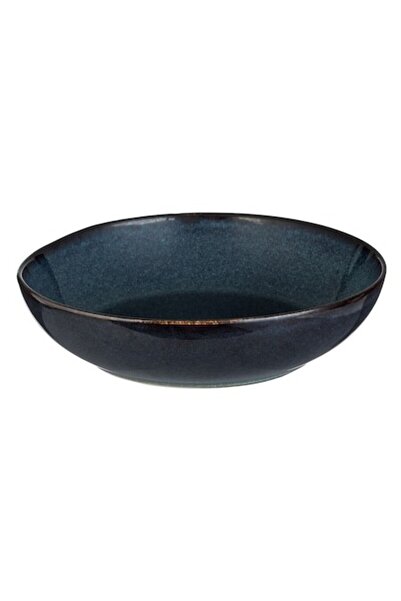 SHOPIENS Bol ceramic, 1,8 l, albastru-negru pentru salată sau mâncare caldă, Shopiens, Ø25 cm, textură lucioasă