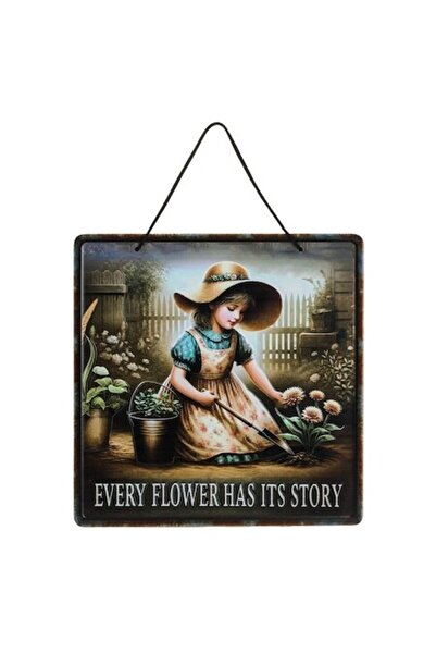 SHOPIENS Decoratiune Suspendabila Metalica Patrata Fetita in Gradina 32x32cm