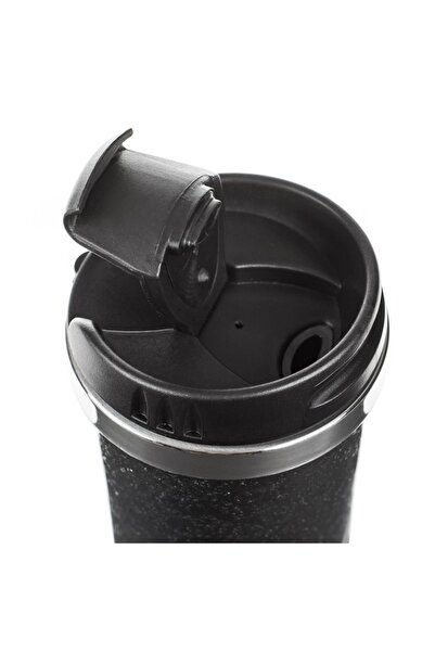 SHOPIENS Reusable coffee tumbler with metal interior and plastic exterior, black with glitter print, 450 ml